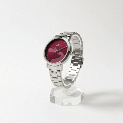 XENLEX red dial wristwatch with stainless steel strap and minimalist design