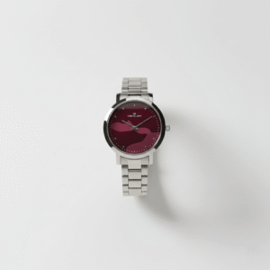 XENLEX red dial wristwatch with stainless steel strap and minimalist design