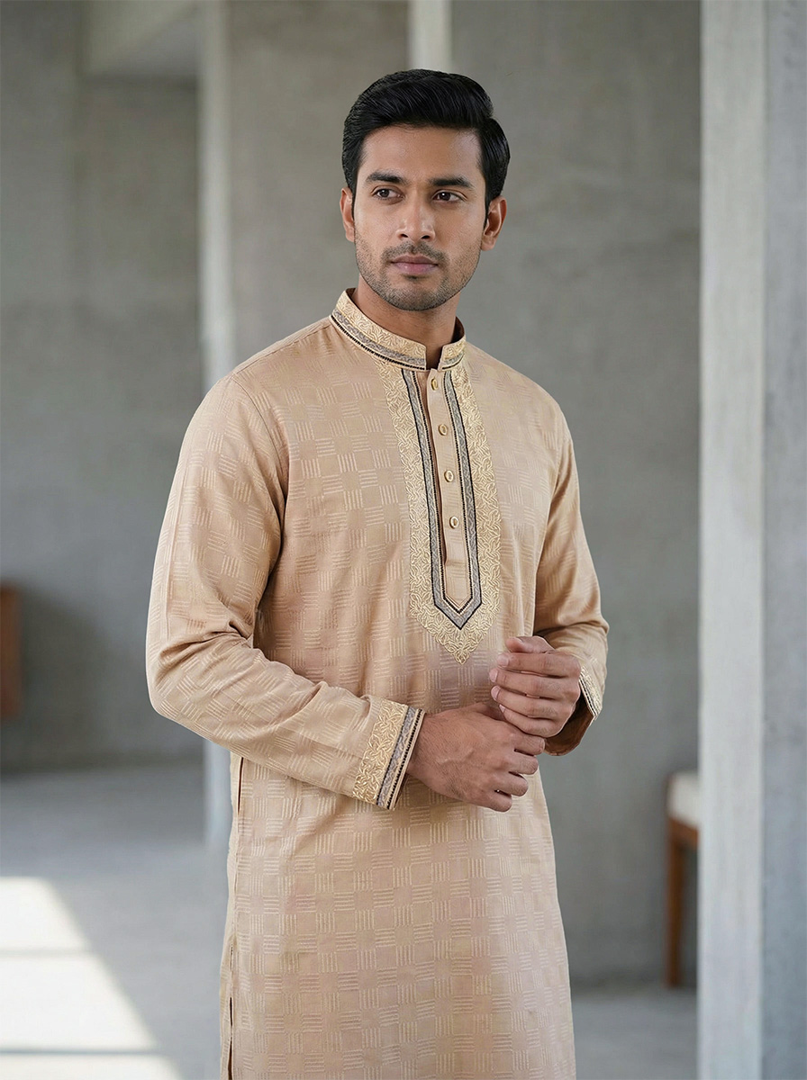 Men's Panjabi lite Orange - Image 2