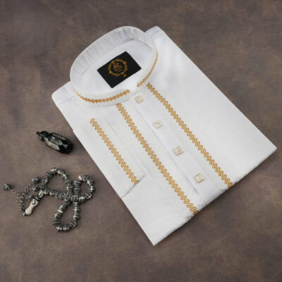 Men's Panjabi Embroidered White