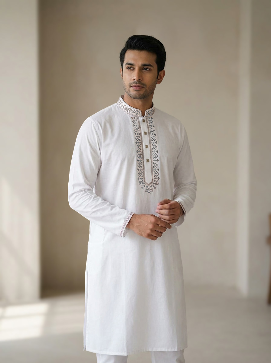 Men's Panjabi White - Image 3